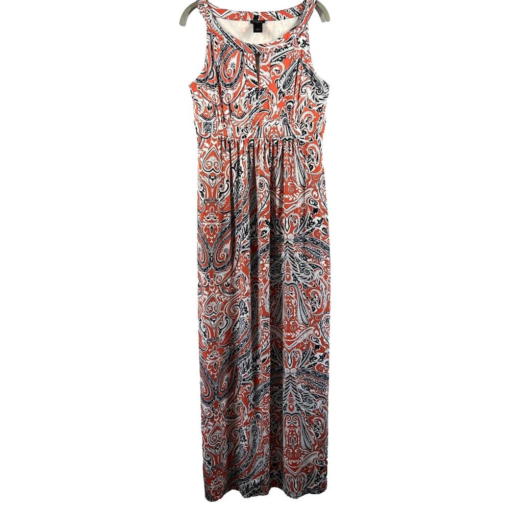 Ann Taylor Maxi Dress Size S Red Blue Paisley Long‎ Stretch Sleeveless Pullover